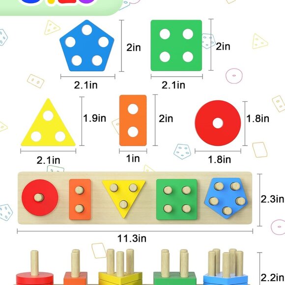 Montessori Wooden Sorting & Stacking Toys - Colorful Sensory Play for Toddlers - Picture 3 of 7